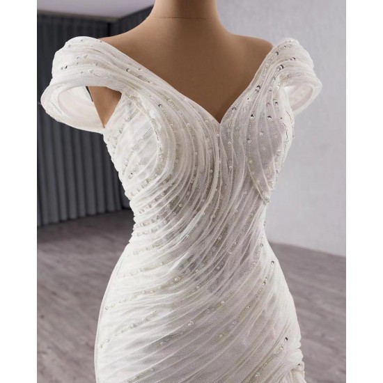 Custom Made Mermaid Wedding Dress Off Shoulder Bridal Gowns Pearl Vestido De Noival 2024 