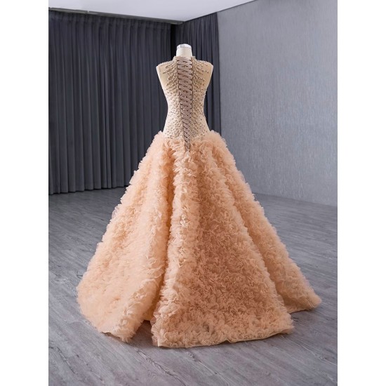 2024 Orange Prom Evening Dresses Women High Neck Ruffled Party Prom Dress A Line Prom Gowns Custom Size