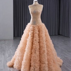 2024 Orange Prom Evening Dresses Women High Neck Ruffled Party Prom Dress A Line Prom Gowns Custom Size