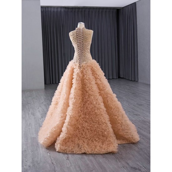 2024 Orange Prom Evening Dresses Women High Neck Ruffled Party Prom Dress A Line Prom Gowns Custom Size