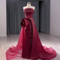 2024 Prom Burgundy Evening Dresses Formal Strapless Night Party Dress Mermaid Floor Length Cocktail Gowns Plus Size