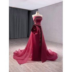 2024 Prom Burgundy Evening Dresses Formal Strapless Night Party Dress Mermaid Floor Length Cocktail Gowns Plus Size