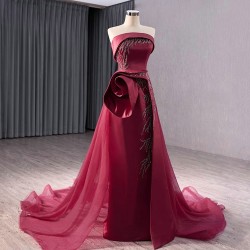 2024 Prom Burgundy Evening Dresses Formal Strapless Night Party Dress Mermaid Floor Length Cocktail Gowns Plus Size