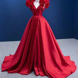 2024 Red A Line Evening Dresses For Women V Neck Long Satin Formal Prom Party Gowns Vestido De Noche