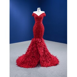 2024 Red Mermaid Beaded Evening Dresses Floor Length DuBai Formal Prom Party Gowns Vestido De Gala