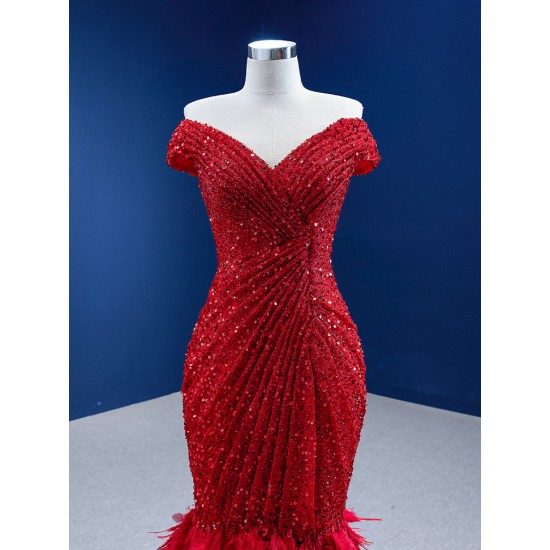 2024 Red Mermaid Beaded Evening Dresses Floor Length DuBai Formal Prom Party Gowns Vestido De Gala