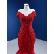 2024 Red Mermaid Beaded Evening Dresses Floor Length DuBai Formal Prom Party Gowns Vestido De Gala