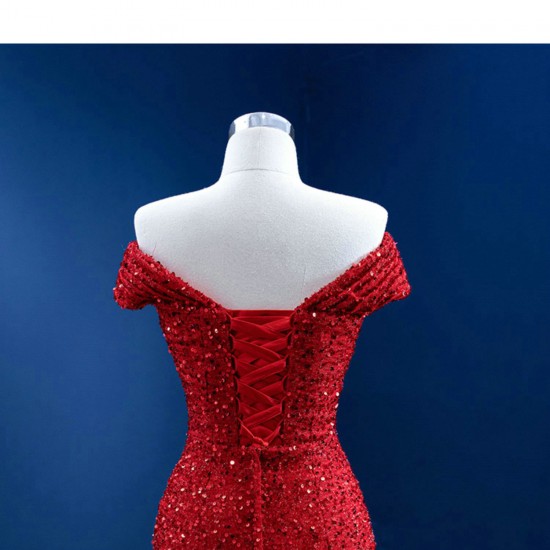 2024 Red Mermaid Beaded Evening Dresses Floor Length DuBai Formal Prom Party Gowns Vestido De Gala