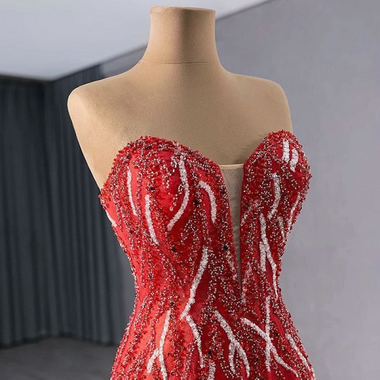 2024 Red Mermaid Prom Dresses Strapless Evening Dress Floor Length Sweetheart Neck Cocktail Party Gowns Custom Size