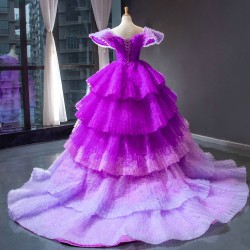 2024 Tiered Evening Dresses Purple Birthday Party Dresses for Women Arabic Wedding Party Gowns