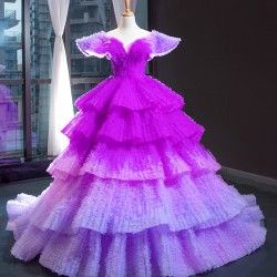 2024 Tiered Evening Dresses Purple Birthday Party Dresses for Women Arabic Wedding Party Gowns