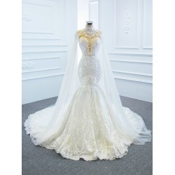 2024 Wedding Dress Scoop Neck Detachable Sleeve Bridal Gowns Appliques Robes De Dubai Custom Made