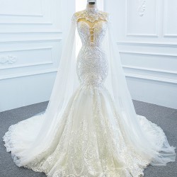 2024 Wedding Dress Scoop Neck Detachable Sleeve Bridal Gowns Appliques Robes De Dubai Custom Made