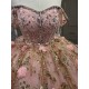 2025 Pink Off Shoulder Ball Gown Quinceanera Dresses Beading Crystal Lace Appliques Tull Sweet 16 15 Birthday Vestido De 15 Anos