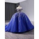 3D Floral Blue Appliqued Quinceanera Dress Off The Shoulder Women Prom Dresses Sweet 15 Dresses Tulle Ball Gown