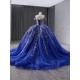 3D Floral Blue Appliqued Quinceanera Dress Off The Shoulder Women Prom Dresses Sweet 15 Dresses Tulle Ball Gown