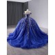 3D Floral Blue Appliqued Quinceanera Dress Off The Shoulder Women Prom Dresses Sweet 15 Dresses Tulle Ball Gown