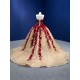 3D Floral Gold Quinceanera Ball Gown Sleeveless Prom Dress Sweet 16 Dress Evening Gown