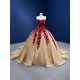 3D Floral Gold Quinceanera Ball Gown Sleeveless Prom Dress Sweet 16 Dress Evening Gown