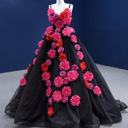 3D Flowers Black Quinceanera Dress 2024 Cocktail Dresses Vestidos De Baile Spaghetti Strap Ball Gown