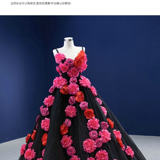 3D Flowers Black Quinceanera Dress 2024 Cocktail Dresses Vestidos De Baile Spaghetti Strap Ball Gown