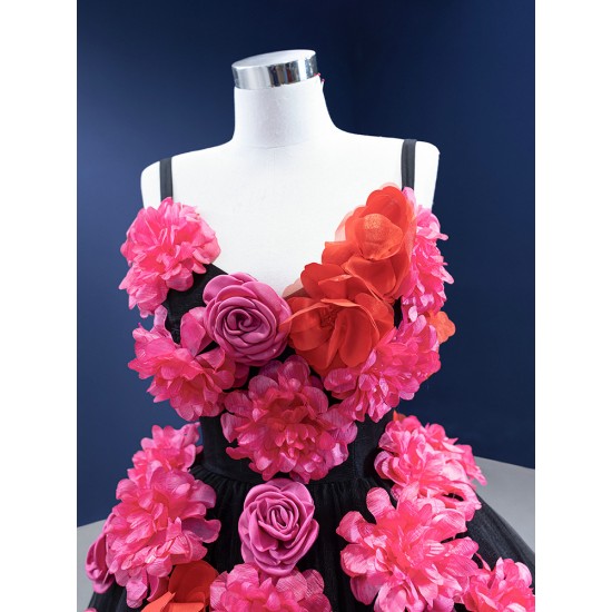 3D Flowers Black Quinceanera Dress 2024 Cocktail Dresses Vestidos De Baile Spaghetti Strap Ball Gown