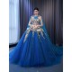 3D Flowers Blue Quinceanera Dress 2024 Cape Sleeve Ball Gown Sweet 15 16 Dresses Prom Gown