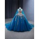 3D Flowers Blue Quinceanera Dress 2024 Cape Sleeve Ball Gown Sweet 15 16 Dresses Prom Gown