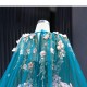 3D Flowers Blue Quinceanera Dress 2024 Cape Sleeve Ball Gown Sweet 15 16 Dresses Prom Gown