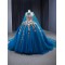 3D Flowers Blue Quinceanera Dress 2024 Cape Sleeve Ball Gown Sweet 15 16 Dresses Prom Gown