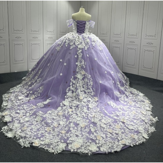 3D Flowers Lavender Quinceanera Dresses for Girls Sweet 15 Gowns Appliques Off Shoulder Vestido De 15 Anos Customised