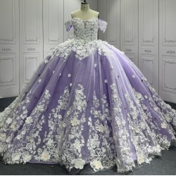 3D Flowers Lavender Quinceanera Dresses for Girls Sweet 15 Gowns Appliques Off Shoulder Vestido De 15 Anos Customised