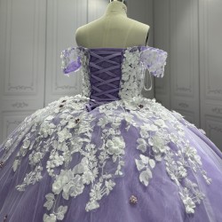 3D Flowers Lavender Quinceanera Dresses for Girls Sweet 15 Gowns Appliques Off Shoulder Vestido De 15 Anos Customised