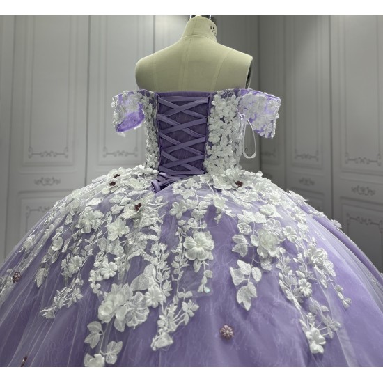 3D Flowers Lavender Quinceanera Dresses for Girls Sweet 15 Gowns Appliques Off Shoulder Vestido De 15 Anos Customised