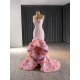 3D Flowers Pink Mermmaid Evening Dresses For Women Party Luxury Maxi Gowns Arabic Floor Length Prom Dress Vestidos