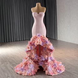 3D Flowers Pink Mermmaid Evening Dresses For Women Party Luxury Maxi Gowns Arabic Floor Length Prom Dress Vestidos