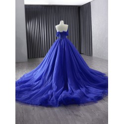 A Line Blue Formal Party Prom Dresses Sweetheart Neck Sweep Train Women Evening Dress