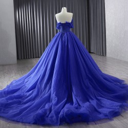 A Line Blue Formal Party Prom Dresses Sweetheart Neck Sweep Train Women Evening Dress