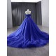 A Line Blue Formal Party Prom Dresses Sweetheart Neck Sweep Train Women Evening Dress