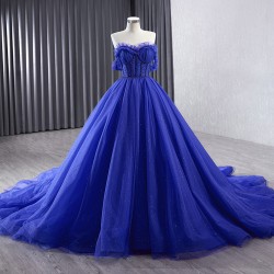 A Line Blue Formal Party Prom Dresses Sweetheart Neck Sweep Train Women Evening Dress