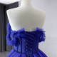 A Line Blue Formal Party Prom Dresses Sweetheart Neck Sweep Train Women Evening Dress