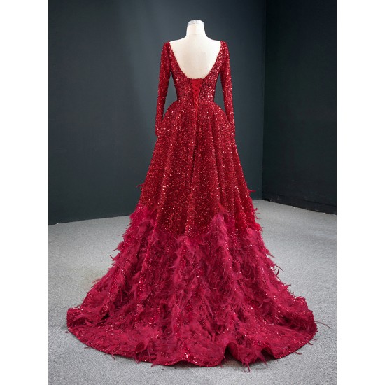 A Line Burgundy Evening Dresses Long Sleeve Prom Party Dress Women Gowns Formal Party Dress Customized