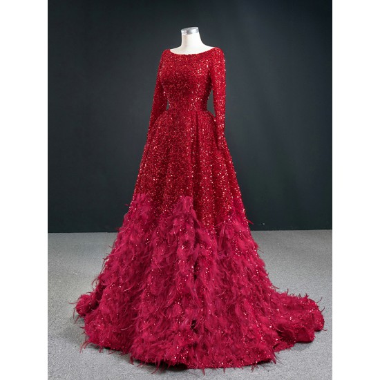 A Line Burgundy Evening Dresses Long Sleeve Prom Party Dress Women Gowns Formal Party Dress Customized