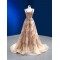 A Line Champagne Evening Dresses Appliques Sleeveless Formal Party Gowns Women Princess Dress