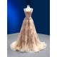 A Line Champagne Evening Dresses Appliques Sleeveless Formal Party Gowns Women Princess Dress