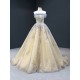 A Line Champagne Evening Dresses Sequin Diamante Bodice Strapless Arabic Formal Gowns