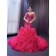 A Line Fuchsia Evening Dresses Mermaid Prom Party Dress Ruffled Sleeveless Women Gowns Formal Party Dress Customized