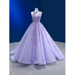 A Line Lavender Prom Dresses Women Sleeveless Formal Evening Party Dress Halter Neck Special Occasion Gowns