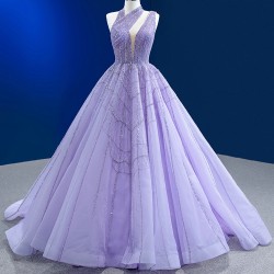 A Line Lavender Prom Dresses Women Sleeveless Formal Evening Party Dress Halter Neck Special Occasion Gowns