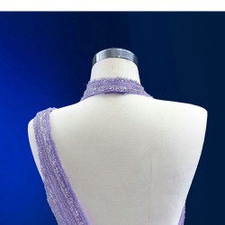 A Line Lavender Prom Dresses Women Sleeveless Formal Evening Party Dress Halter Neck Special Occasion Gowns